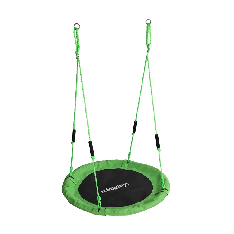 Relaxdays Round Hanging Nest Swing with Foam Handles, Adjustable, Outdoor, Ø 100 cm, Max 100 kg, Green