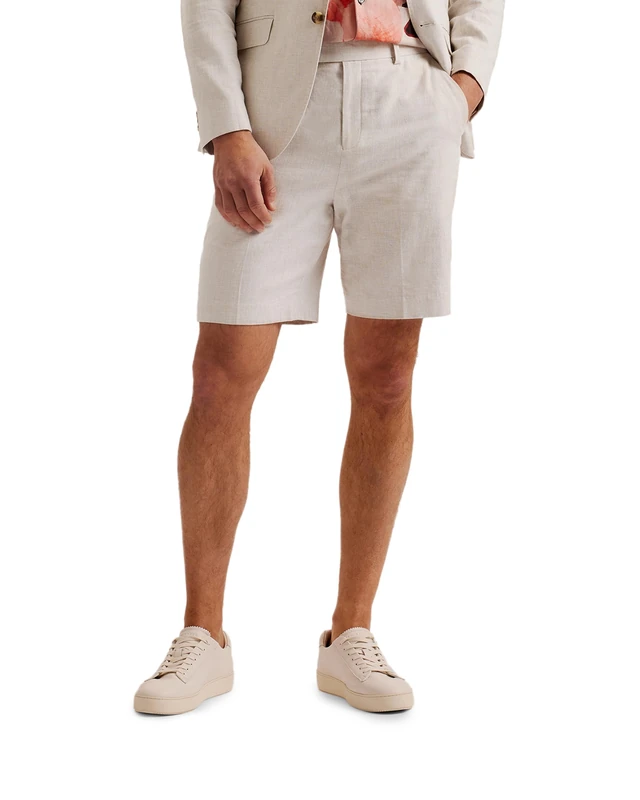 Ted Baker London damasks-Slim Cotton Linen Short, Natural - Image 1