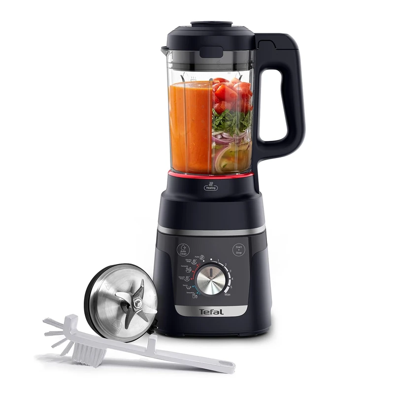 Tefal Blendforce Cook, Soup Maker & Blender, 5 Auto-Programs,1.5L Glass Jug, Removable Blades, Auto-Cleaning Program & Brush, Hot & Cold Kitchen Blender, 1000W, Dark Navy BL5758G0
