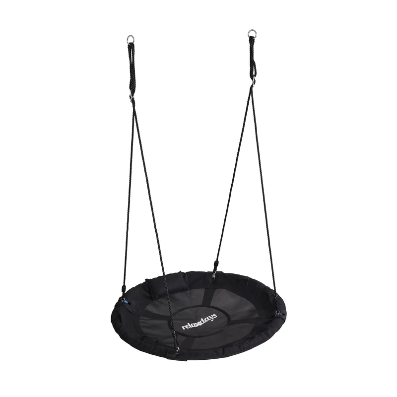 Relaxdays Round Hanging Swing with Cushion & Handles, Adjustable, Outdoor, Ø 100 cm, 100 kg, Black
