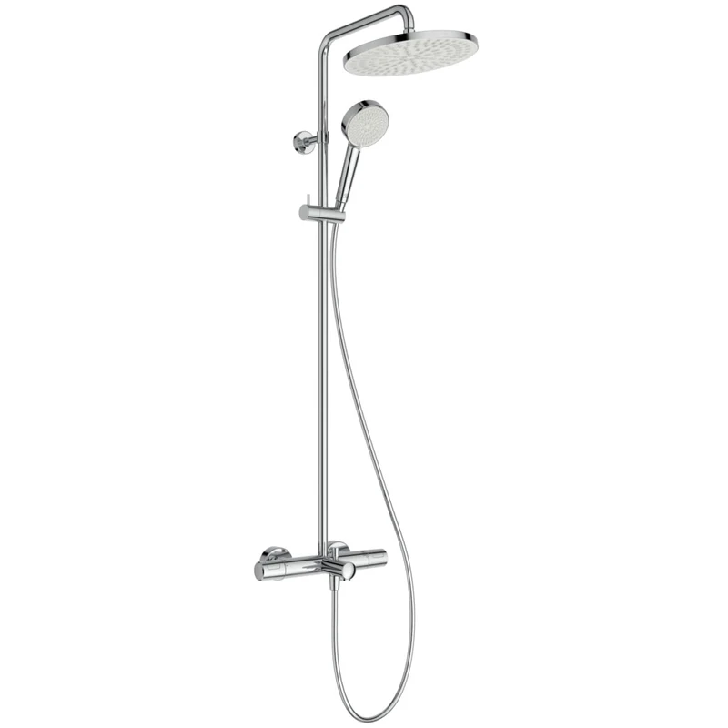 Ideal Standard Ceratherm T25 Exposed Bath & Shower System, Water-Saving Shower Head with Variable Spray Patterns, Scald Protection and Thermostat Function – Chrome (510.5x1117 mm)