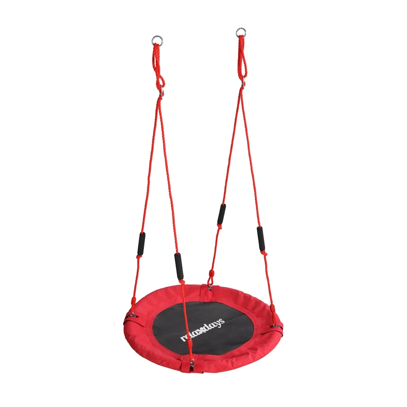 Relaxdays Round Hanging Swing for Kids, Padded Handles, Adjustable, Outdoor, Ø 80 cm, Max 100 kg, Red