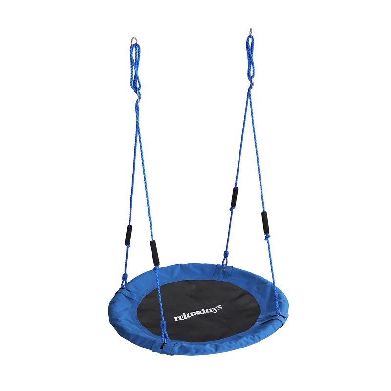 Relaxdays Round Kids Nest Swing with Foam Handles, Adjustable Outdoor Seat, 100 cm Diameter, Blue