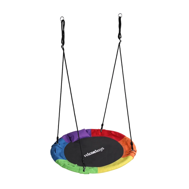 Relaxdays Round Outdoor Nest Swing with Cushion & Handles, Adjustable, 100cm Diameter, Up to 100kg, Colorful