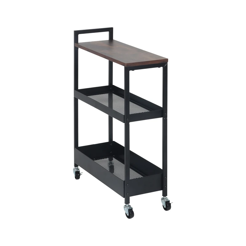 Relaxdays 3-Tier Industrial Metal Niche Trolley, Bathroom & Kitchen, 70x50x20 cm, Brown/Black