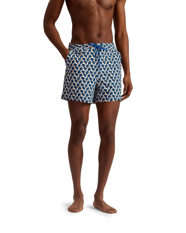 Ted Baker London Joris-Geometric Seersucker Swimshort, Blue