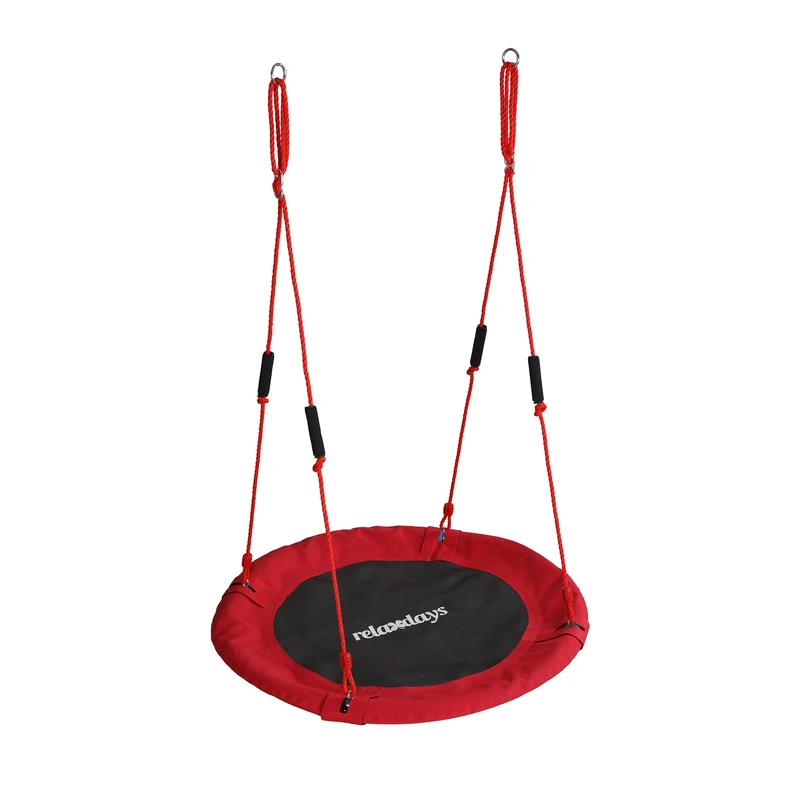 Relaxdays Round Nest Swing with Foam Handles, Height Adjustable, Outdoor Use, Red, Ø 100 cm, Supports up to 100 kg