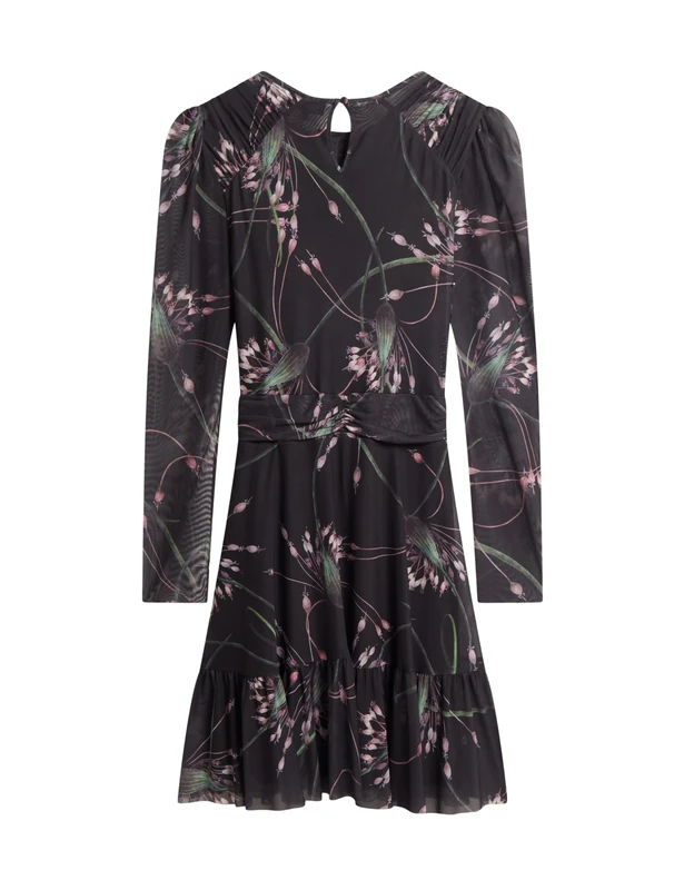 Ted Baker London SANNDE-Gathered Shoulder Mesh Mini Dress, Black