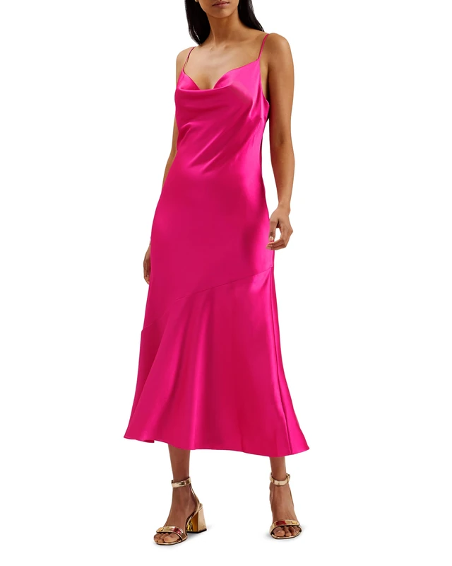 Ted Baker London TUNCA-Satin Cowl Neck Evening Midi Dress, BRT-Pink