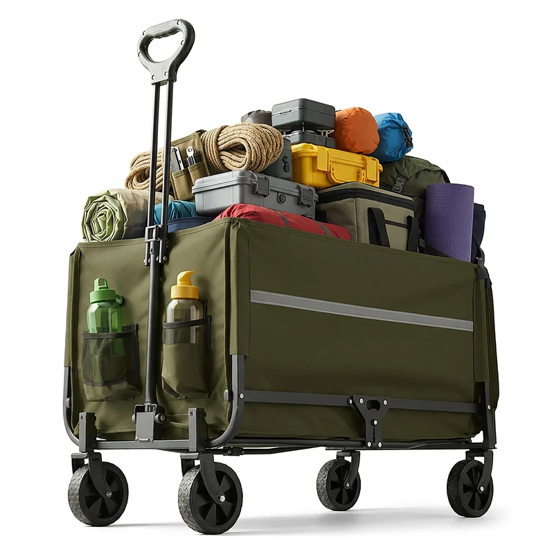 Relaxdays Folding Wagon with Telescopic Handle, Rain Cover, 150 kg Capacity, 97x50x76 cm, Green