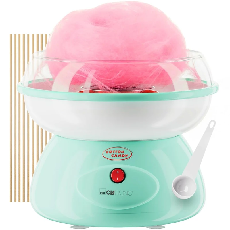 Clatronic Cotton Candy Machine | for Cotton Candy in Minutes | incl. Measuring Spoon and 10 Wooden Sticks | Splash Guard | Cotton Candy Machine 500 W | Cotton Candy Machine | ZWM 3478 Mint
