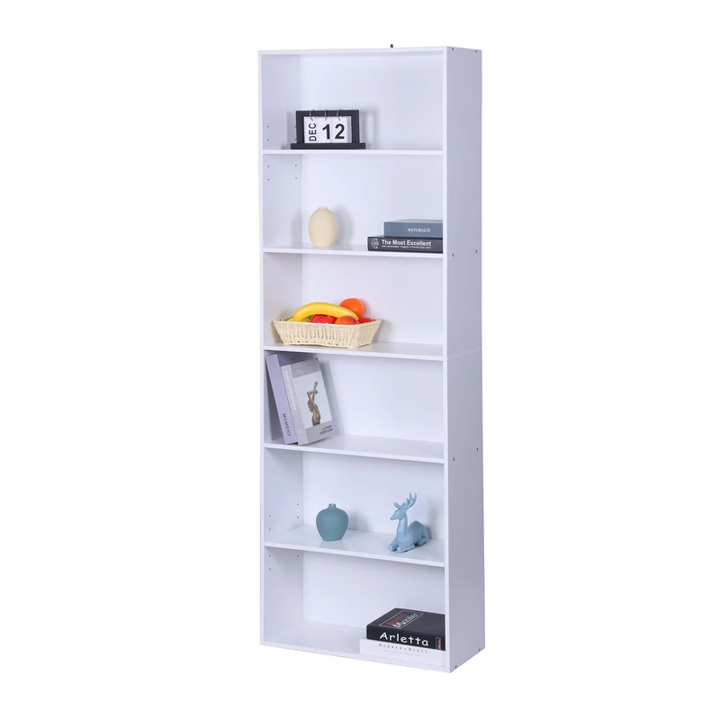 Relaxdays Freestanding Bookcase with Adjustable Shelves, 178.5 x 60 x 24 cm, 6 Compartments, White