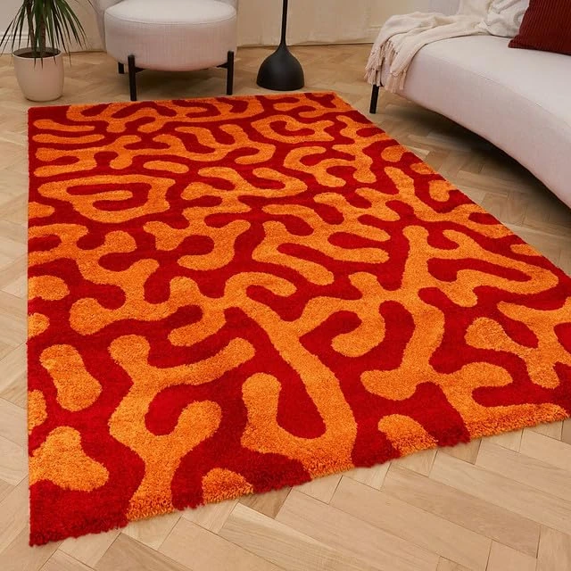 THE RUGS Joli Area Rug - Soft Dense Pile Modern Artistic Design, Durable & Easy Care Carpet for Living Room & Bedroom - Doodle Red & Orange, 160 x 230 cm