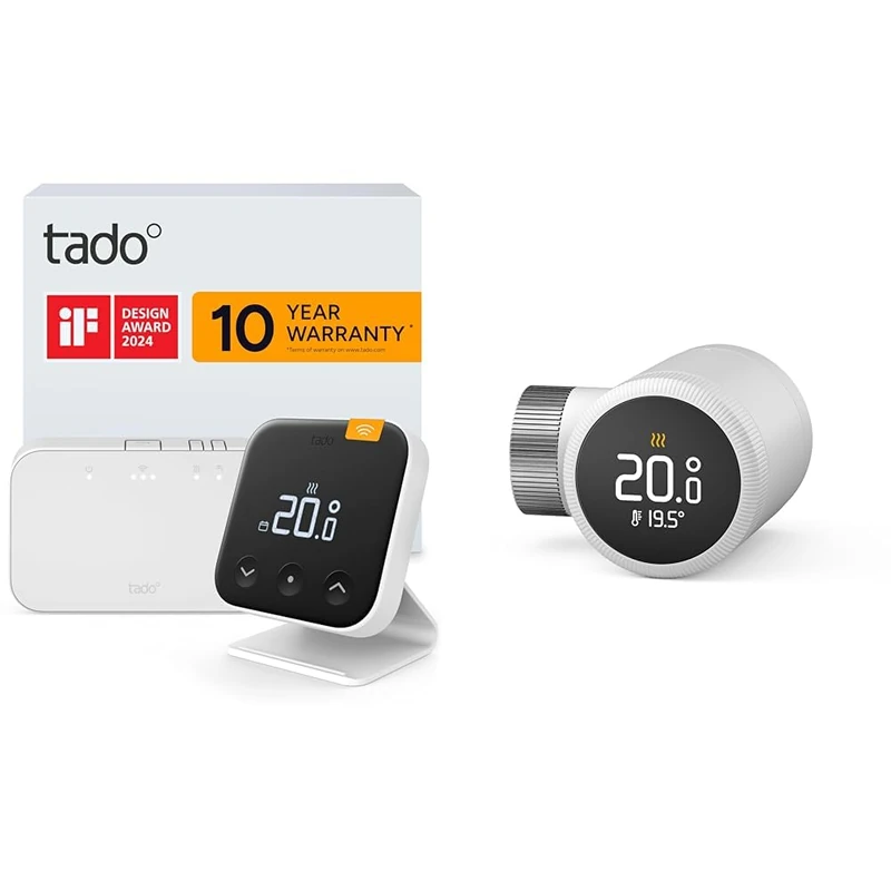 tado Wireless Smart Thermostat X – Starter Kit with Bridge X and Stand, Boiler and Hot Water Control + tado° Smart Radiator Thermostat X,