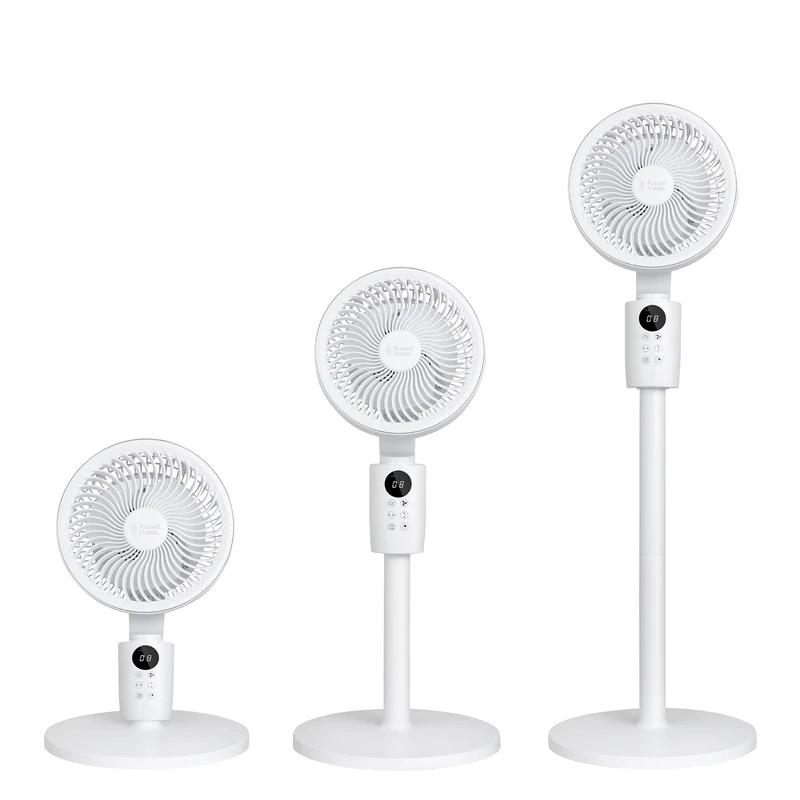 Russell Hobbs 3 in 1 Pedestal & Desktop Circulator Fan with 3 Modes & 16 Speed Settings, Adjustable Height, Oscillating, Electric Cooling, 1.8m Power Cord 9hr Timer Remote Control White RHPCF1001