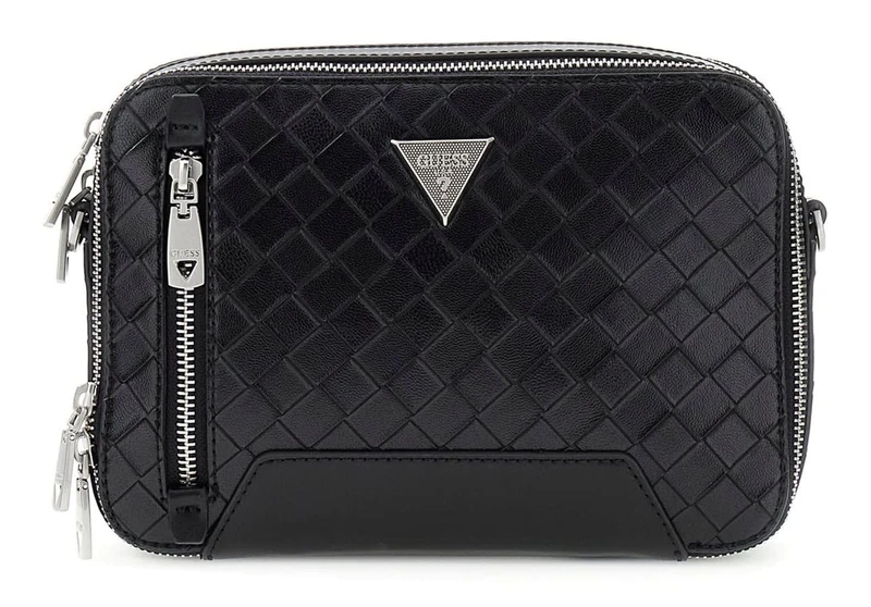 GUESS Men's Mini Crossbody Bag Torino Camera Bag Double Zip Black
