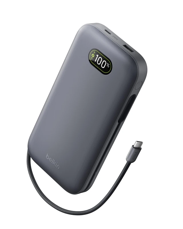 Belkin UltraCharge Pro Power Bank 27000mAh, Portable Charger with Integrated USB C Cable, 240W USB PD - Fast Charging Battery Pack for MacBook Pro, iPhone, iPad, Galaxy, Pixel & More - Charcoal