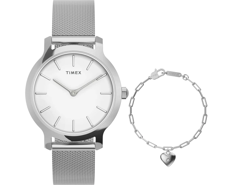 Timex Women's Transcend 31 mm Quartz Watch - Silver-Tone Stainless Steel Mesh Band with White Dial TWG067100