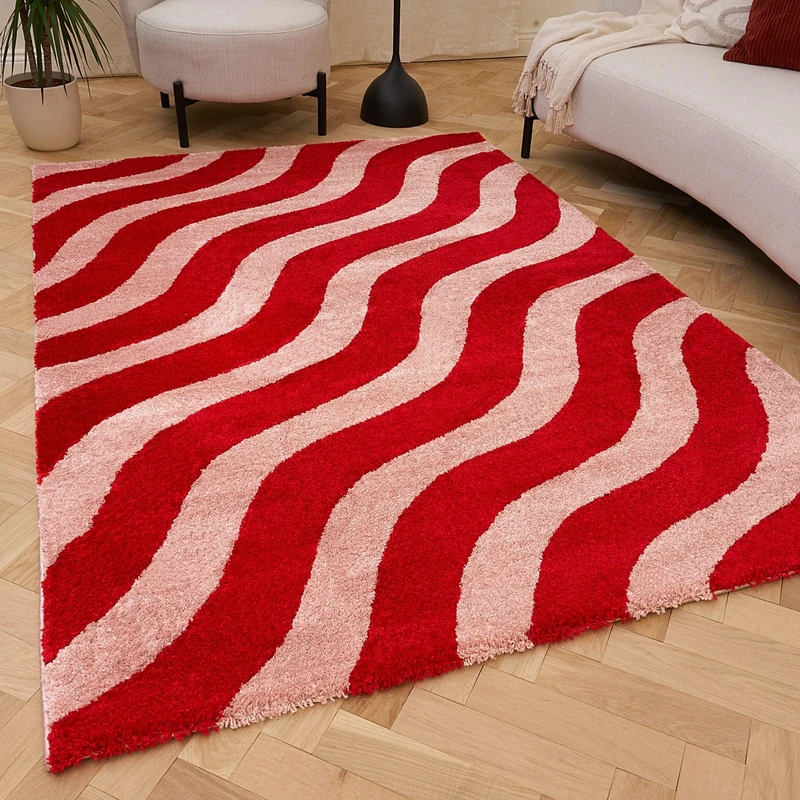 THE RUGS Joli Area Rug - Soft Dense Pile Modern Artistic Design, Durable & Easy Care Carpet for Living Room & Bedroom - Striped Red & Pink, 200 x 290 cm
