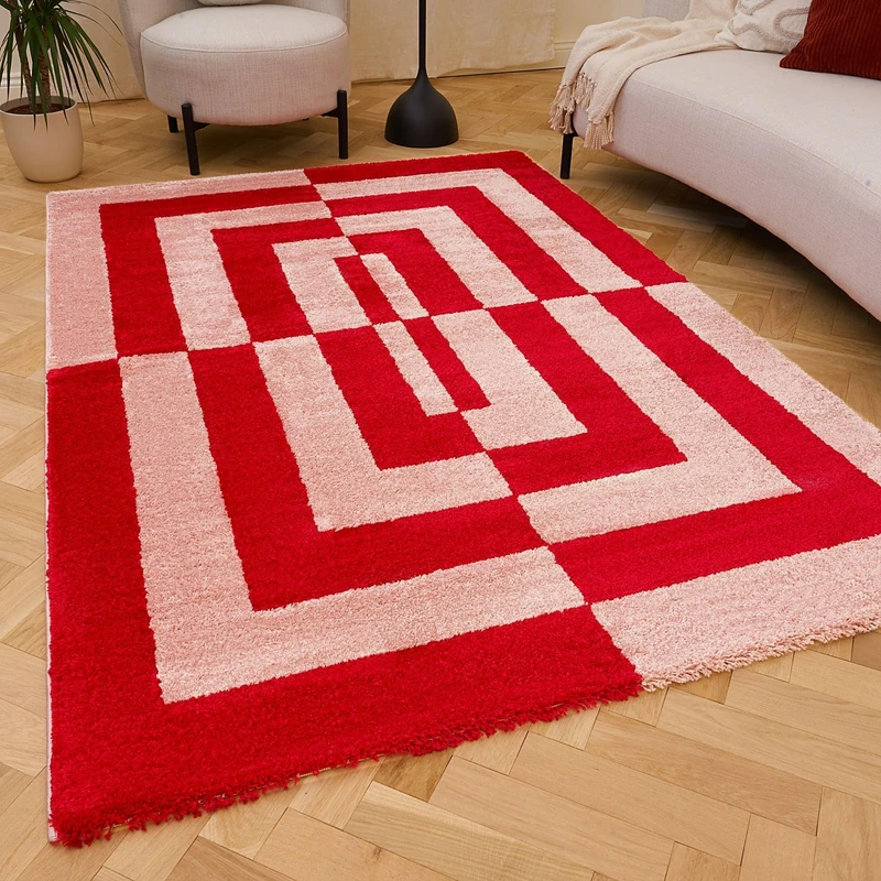 THE RUGS Joli Area Rug - Soft Dense Pile Modern Artistic Design, Durable & Easy Care Carpet for Living Room & Bedroom - Geometric Red & Pink, 120 x 170 cm