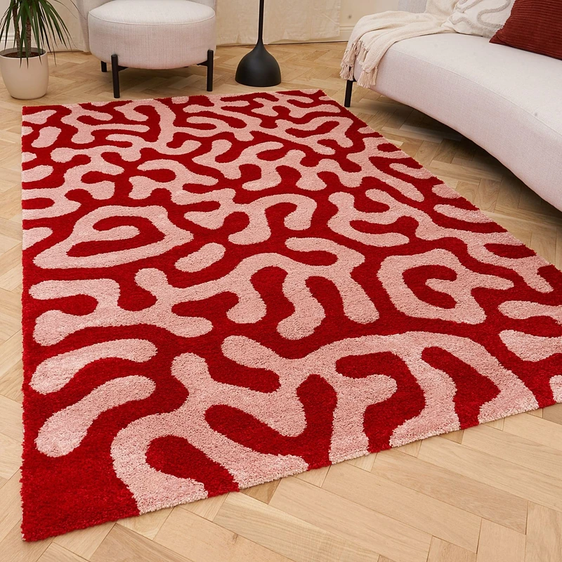 THE RUGS Joli Area Rug - Soft Dense Pile Modern Artistic Design, Durable & Easy Care Carpet for Living Room & Bedroom - Doodle Red & Pink, 200 x 290 cm