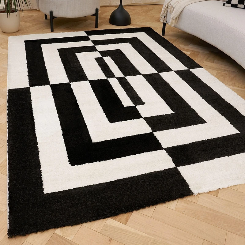 THE RUGS Joli Area Rug - Soft Dense Pile Modern Artistic Design, Durable & Easy Care Carpet for Living Room & Bedroom - Geometric Black & White, 120 x 170 cm