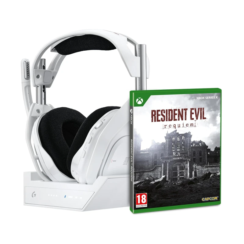 Logitech G Astro A50 X LIGHTSPEED Wireless Gaming Headset & Base – PRO-G GRAPHENE, PLAYSYNC, Bluetooth, HDMI 2.1 Passthru + Resident Evil Requiem for Xbox Series X - White