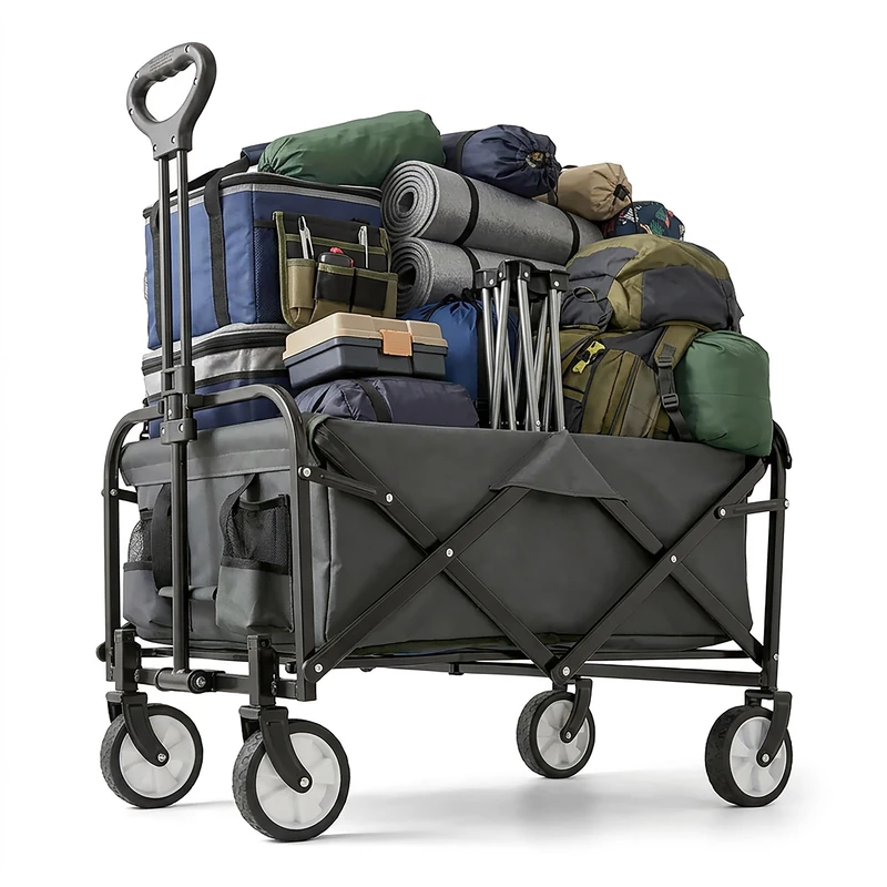 Relaxdays Folding Wagon, 100kg, Telescopic Handle, Oxford Fabric, for Shopping, Camping & Beach, Grey, 89x50x72cm