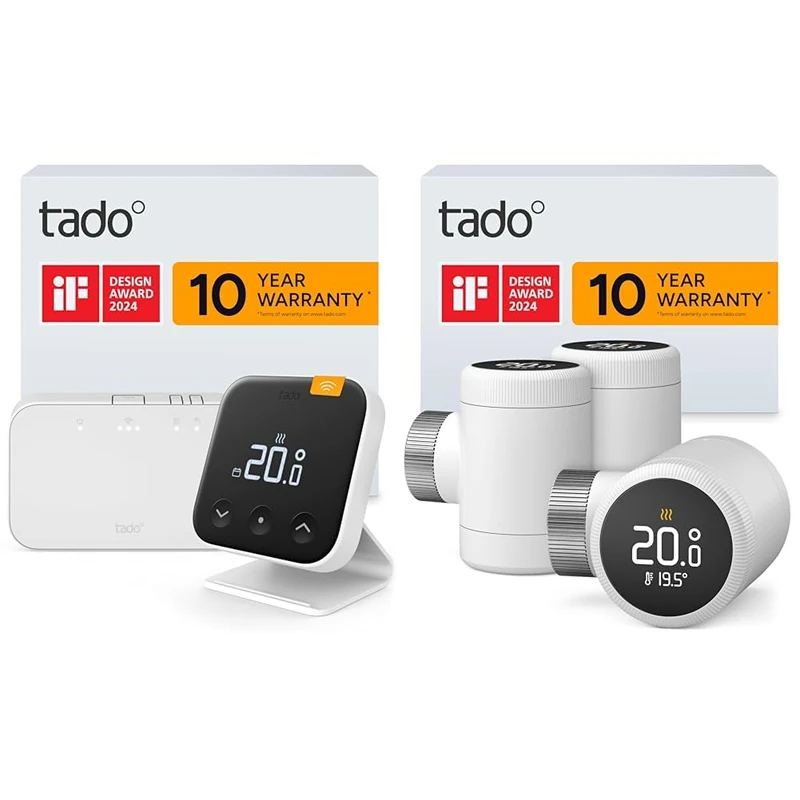 Bundle of tado Wireless Smart Thermostat X – Starter Kit with Bridge X and Stand, Boiler and Hot Water Control + tado° Smart Radiator Thermostat X – Trio Pack
