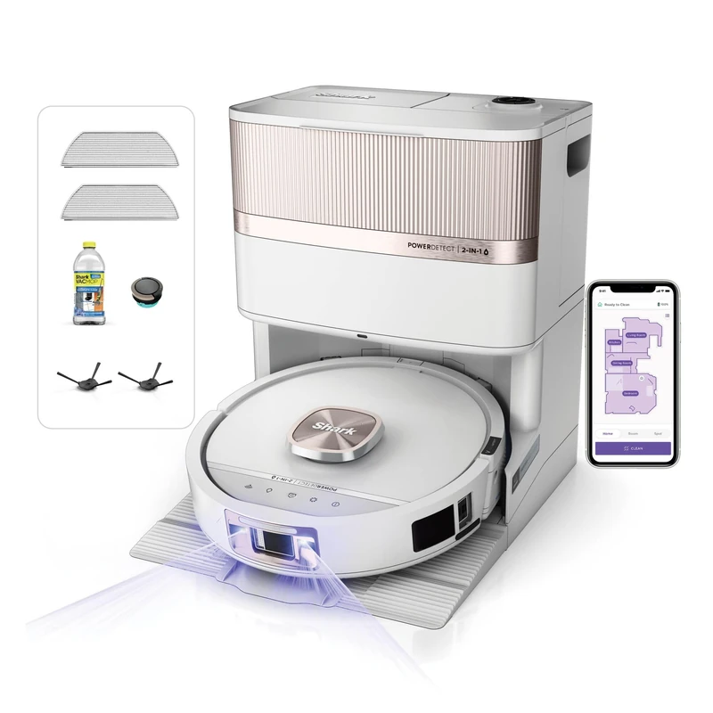 Shark PowerDetect UV Reveal Robot Mop and Vacuum, Auto-Empty Charging Dock, Anti-Allergen HEPA Filtration, Self-Cleaning and Drying Mop, Stain Detect, Dirt Detect, White AV3010XEUKWH