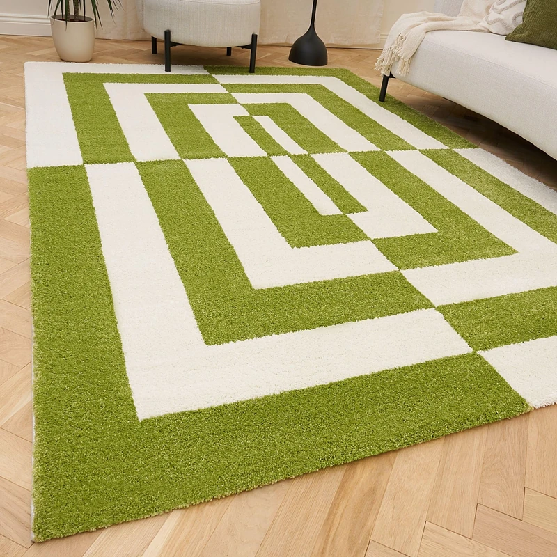 THE RUGS Joli Area Rug - Soft Dense Pile Modern Artistic Design, Durable & Easy Care Carpet for Living Room & Bedroom - Geometric Green & White, 200 x 290 cm