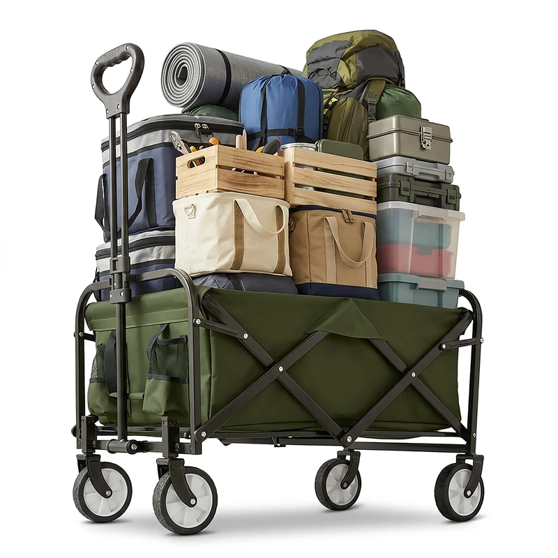 Relaxdays Folding Trolley 100kg, Telescopic Handle, Oxford Fabric, Shopping, Camping & Beach, Green 89x50x72cm