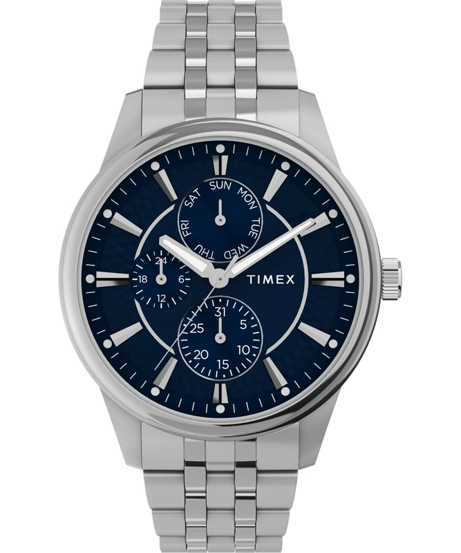Timex Men's Chicago 45 mm Quartz Watch - Stainless Steel Bracelet with Blue Dial and Silver-Tone Case TW2Y21500