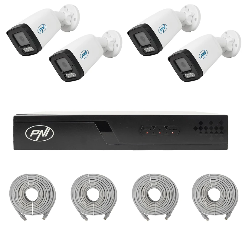PNI House IP710J PoE NVR Video Surveillance Bundle, 4 PNI IP515J Cameras, 5MP and Cables Included