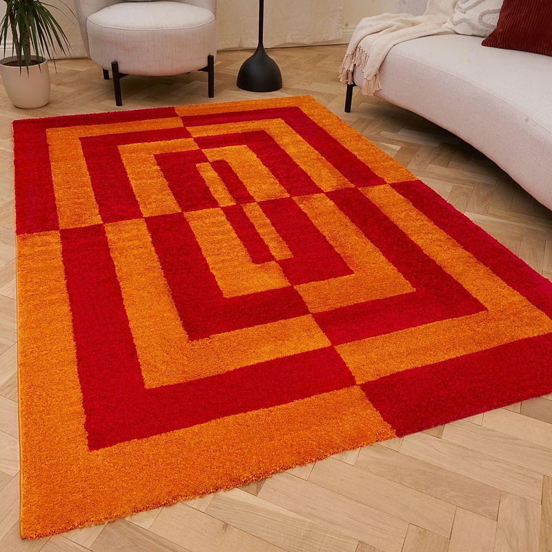 THE RUGS Joli Area Rug - Soft Dense Pile Modern Artistic Design, Durable & Easy Care Carpet for Living Room & Bedroom - Geometric Red & Orange, 200 x 290 cm