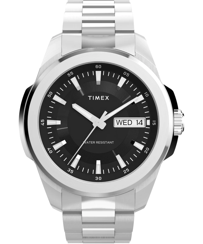 Timex Men's Essex Day and Date 45 mm Quartz Watch - Stainless Steel Bracelet with Black Dial TW2Y21000