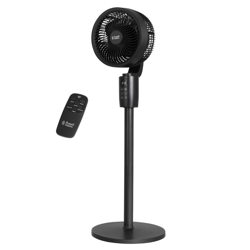 Russell Hobbs 3 in 1 Pedestal & Desktop Circulator Fan with 3 Modes & 16 Speed Settings, Adjustable Height, Oscillating, Electric Cooling, 1.8m Power Cord 9hr Timer Remote Control Black RHPCF1001B