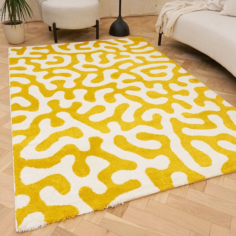 THE RUGS Joli Area Rug - Soft Dense Pile Modern Artistic Design, Durable & Easy Care Carpet for Living Room & Bedroom - Doodle Yellow & White, 160 x 230 cm