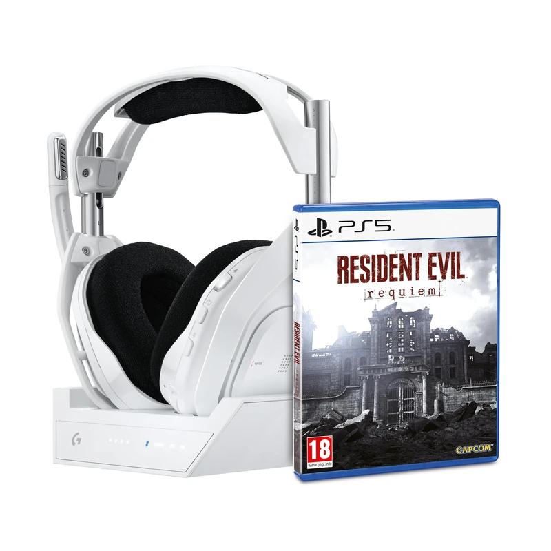 Logitech G Astro A50 X LIGHTSPEED Wireless Gaming Headset & Base – PRO-G GRAPHENE, PLAYSYNC, Bluetooth, HDMI 2.1 Passthru + Resident Evil Requiem for PlayStation 5 - White