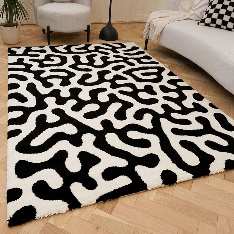 THE RUGS Joli Area Rug - Soft Dense Pile Modern Artistic Design, Durable & Easy Care Carpet for Living Room & Bedroom - Doodle Black & White, 200 x 290 cm