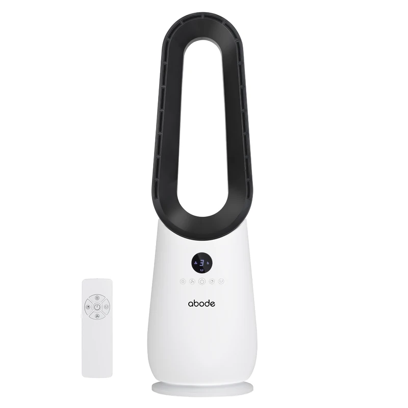 Abode Bladeless Cooling Fan in White with 4 Speed Settings, Touch Controlled Buttons, LED Display with Remote, 75° Oscillation Function, 1.8m Power Cord & 9 Hour Timer ABLDL2001 - Image 1