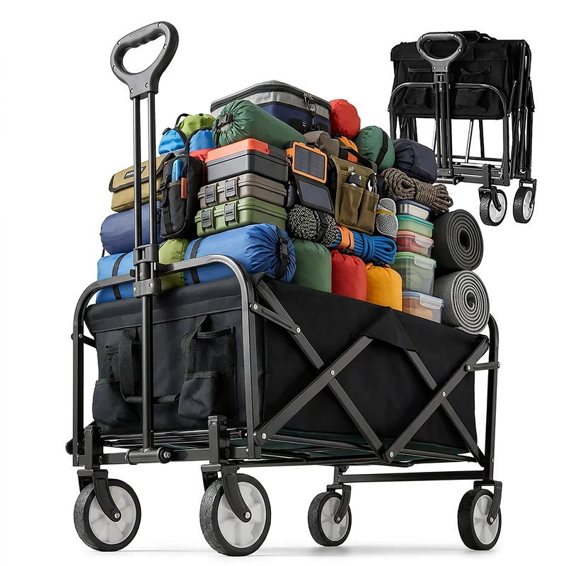 Relaxdays Foldable Trolley, 100 kg, Telescopic Handle, Oxford Fabric, Shopping, Camping, Beach, 89 x 50 x 72 cm, Black