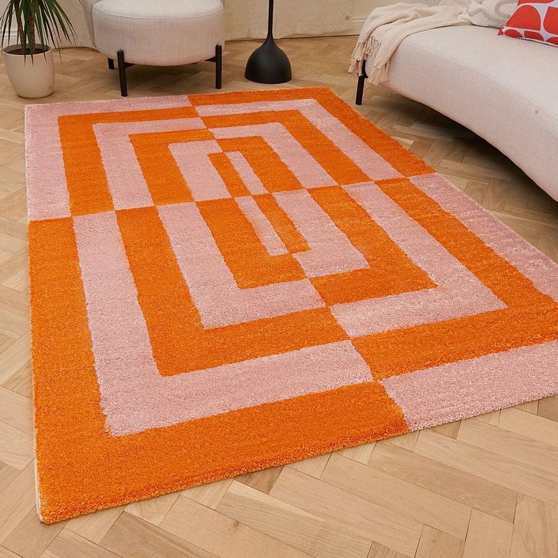 THE RUGS Joli Area Rug - Soft Dense Pile Modern Artistic Design, Durable & Easy Care Carpet for Living Room & Bedroom - Geometric Orange & Pink, 120 x 170 cm