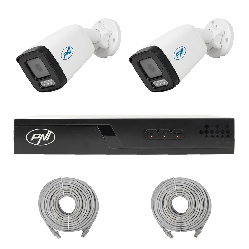 PNI House IP710J PoE NVR Video Surveillance Bundle, 2 PNI IP515J Cameras, 5MP and Cables Included - Image 1
