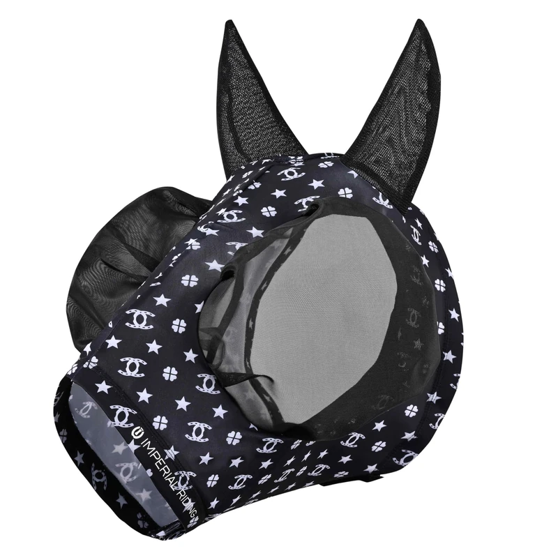 Imperial Riding Trail Ride Fly Mask without Nose Protection, Black AOP, Pony
