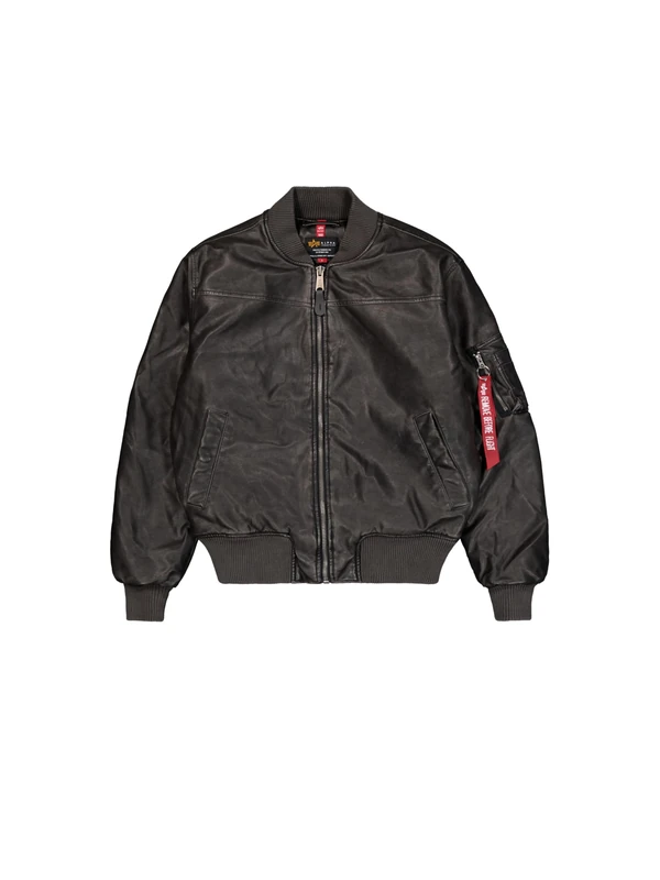 Alpha Industries Men's MA-1 Faux Leather Vintage Bomber Jacket, Black, L