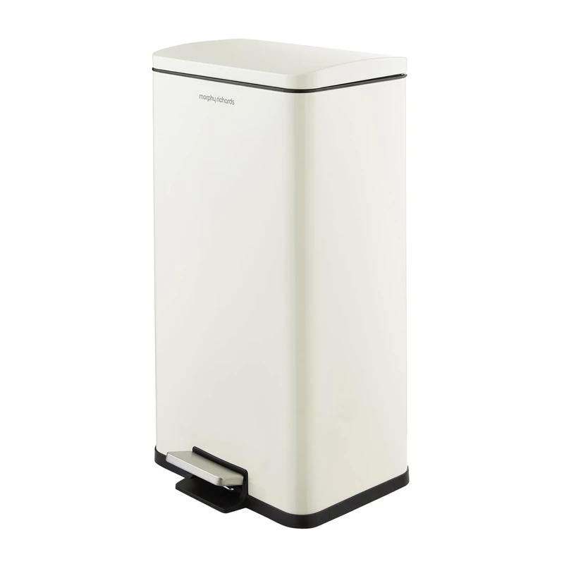 Morphy Richards 30L Rectangular Kitchen Pedal Bin, Soft Close Lid, Inner Bucket, Step-On Pedal, Cream, 880002