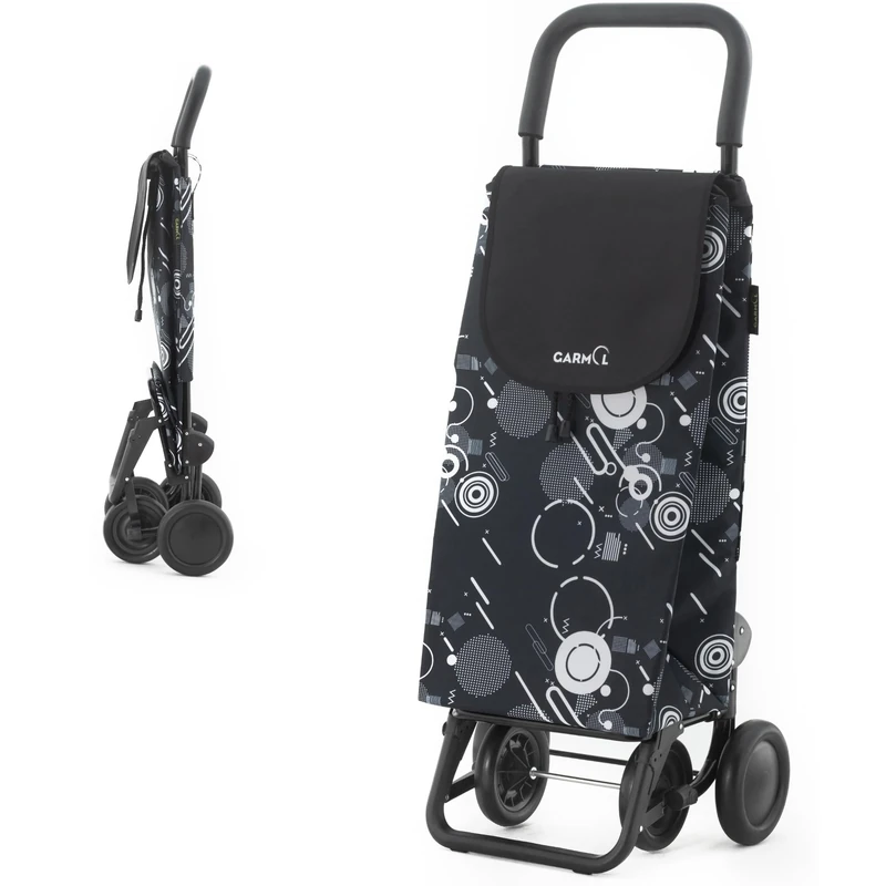 GARMOL Shopping Trolley 4 Wheels Strong Galaxy 48L | Extra Resistant Reinforced Chassis, Foldable, Soft Touch Handle, Zippered Pockets | Lightweight 3.75 kg