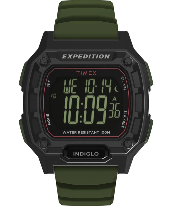 Timex Men's Expedition Ridge 43 mm Digital Quartz Watch - Green Silicone Strap and Black Case TW4B34500