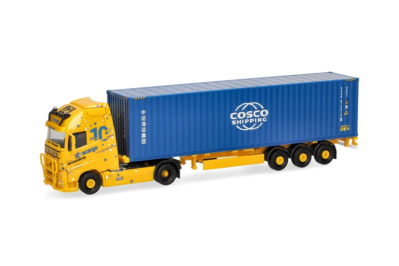Herpa truck model Volvo FH GL XL 2020 container semitrailer "Acargo Meyer & Meyer/Cosco", on a scale of 1:87, plastic miniature, made in Germany, model building, collectors edition